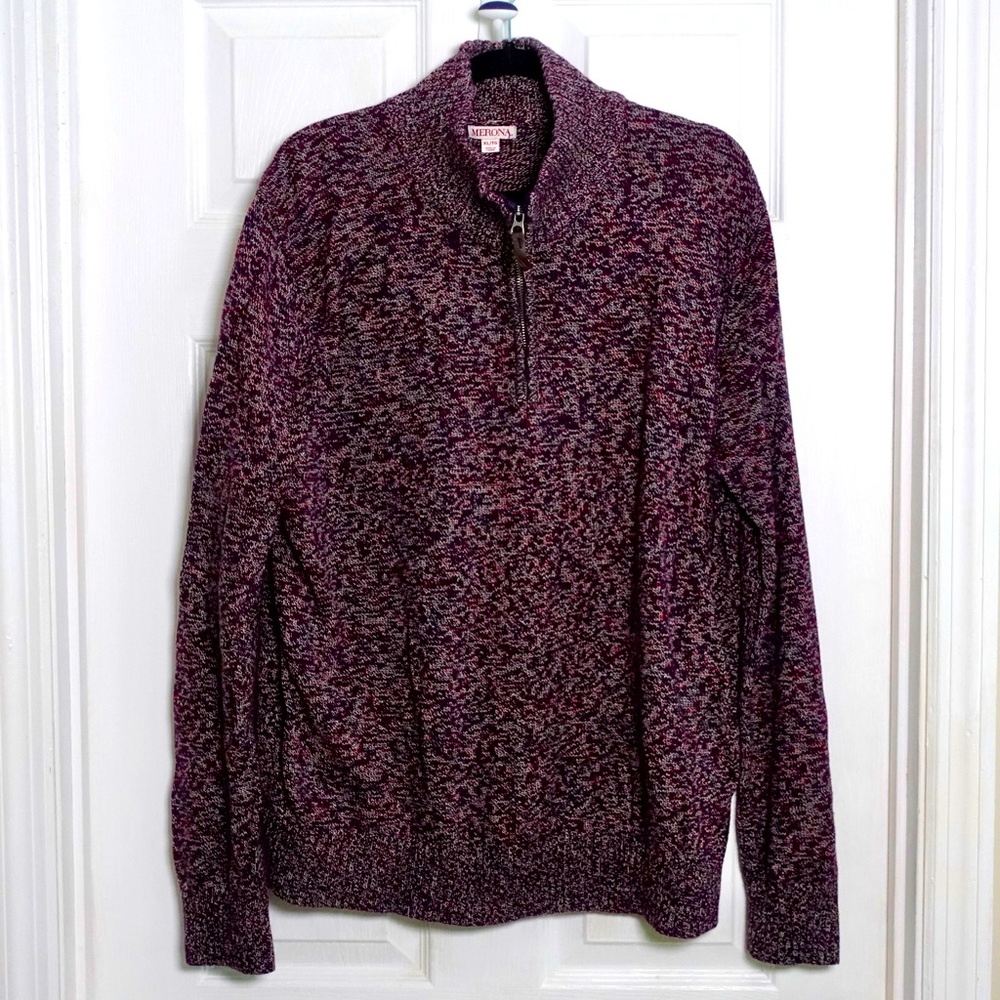 Merona quarter zip maroon and navy marled sweater